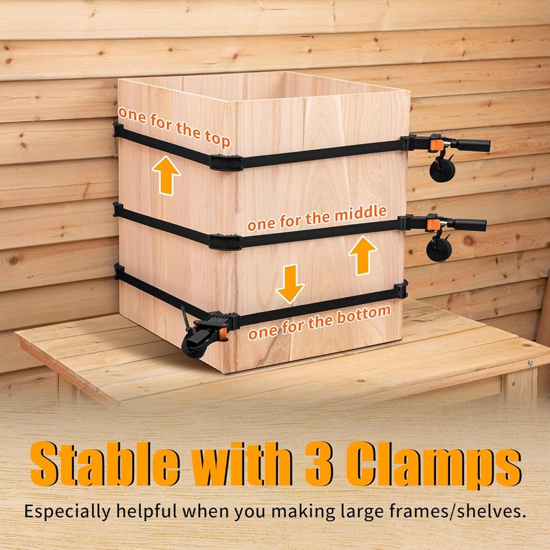 Feekoon 3 Packs 13 FT Belt Band Strap Clamps for Woodworking, Quick Release Band Clamps with 4 Corner Claws, Thick and Sturdy Belt Clamp, Adjustable Picture Frame Clamp Tool - Image 2